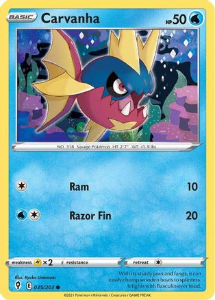 Carvanha 035/203  - Reverse Holofoil SWSH07 Evolving Skies - Common